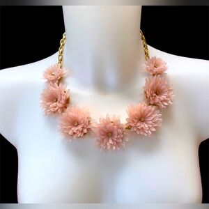 J Crew 3-D Beaded Pale Pink Flower Rhinestone Bib Statement Necklace